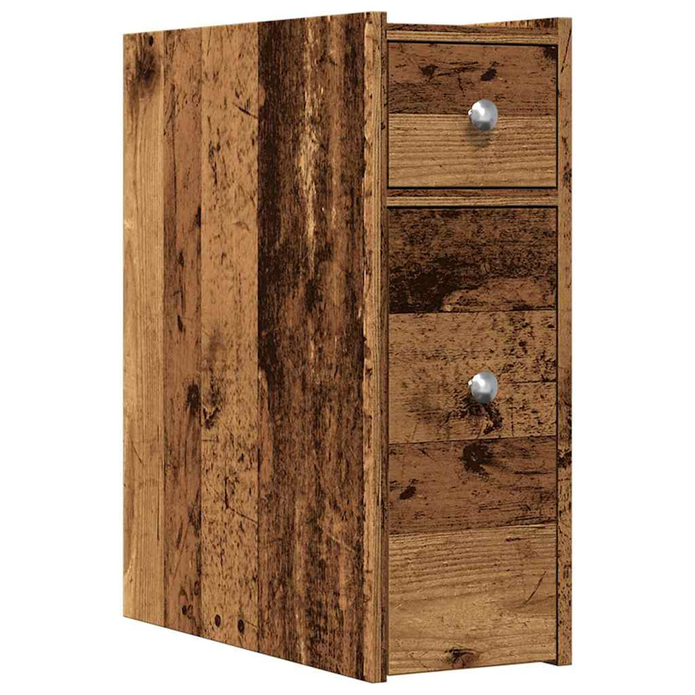 Armoire de salle de bain étroite avec roulettes vieux bois