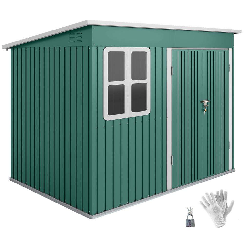 Abri de jardin métal 260 x 177 cm vert avec fenêtre large porte sécurisée - comfortxl outdoor living