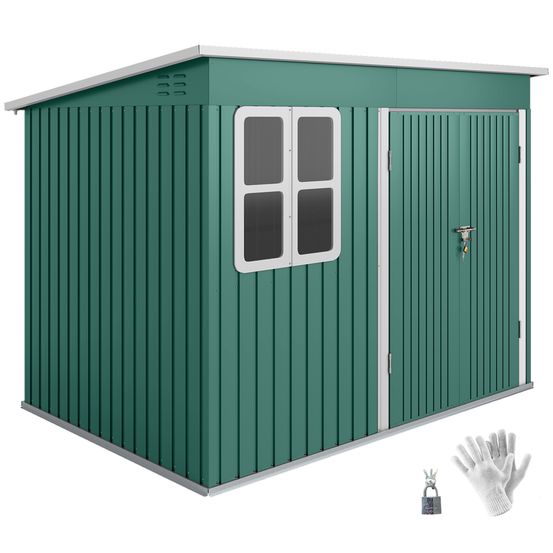 Abri de jardin métal 260 x 177 cm vert avec fenêtre large porte sécurisée - comfortxl outdoor living