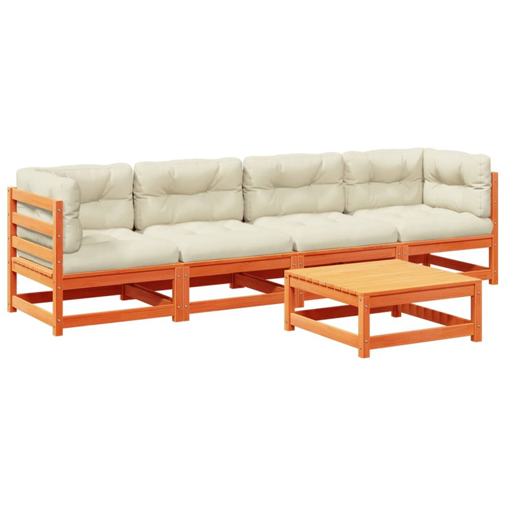 Salon de jardin 5 pcs avec coussins cire marron bois pin massif