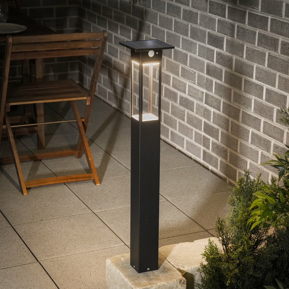 Esotec solar lampe à détecteur sur pied tarano 84 cm noir résistant aux intempéries ip44 102745