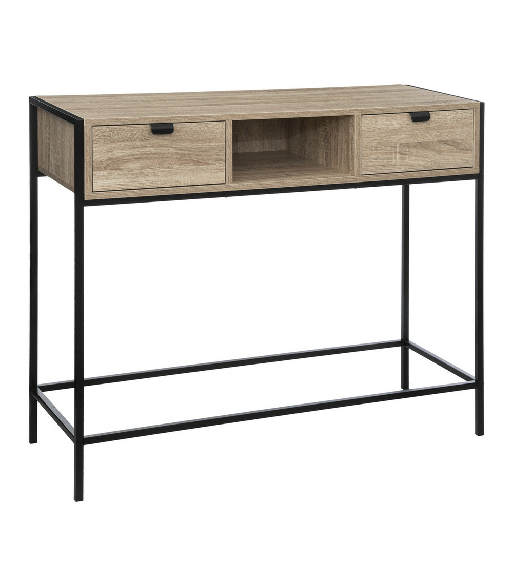 Meuble console 2 tiroirs en métal et bois h 80 cm