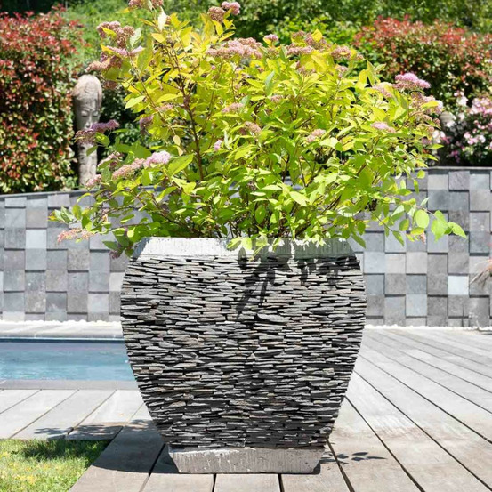 Pot bac jardinière galbé ardoise 50 cm jardin pierre naturelle
