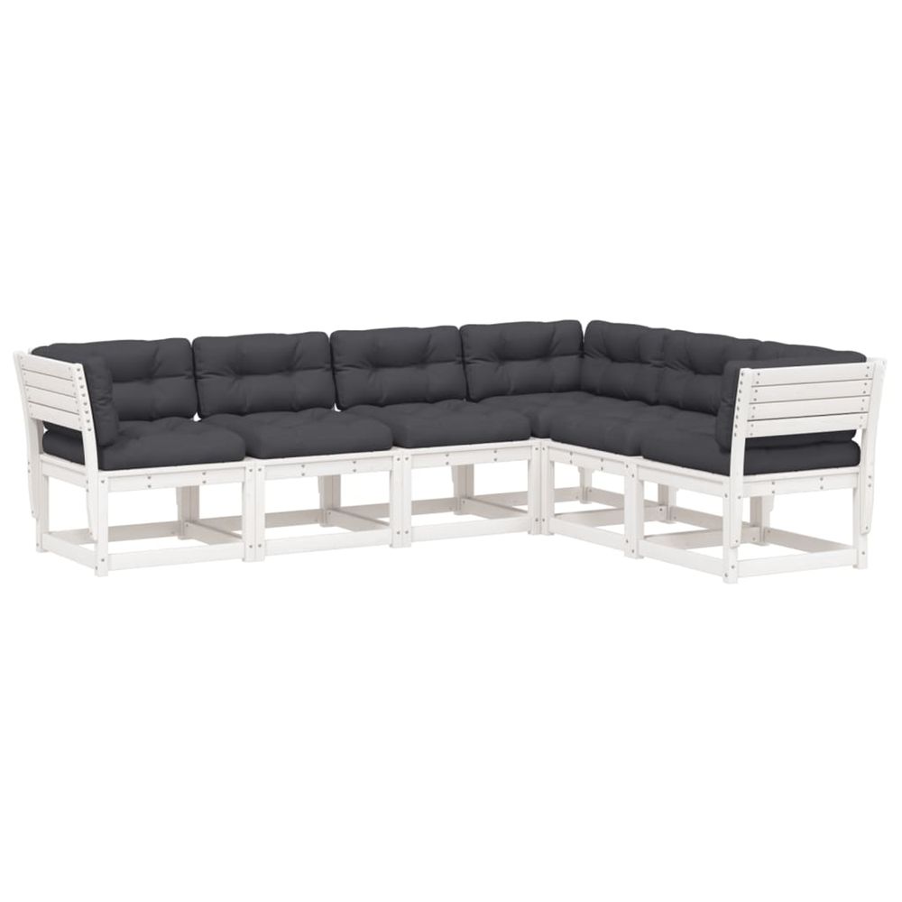Salon de jardin 6 pcs avec coussins blanc bois massif de pin