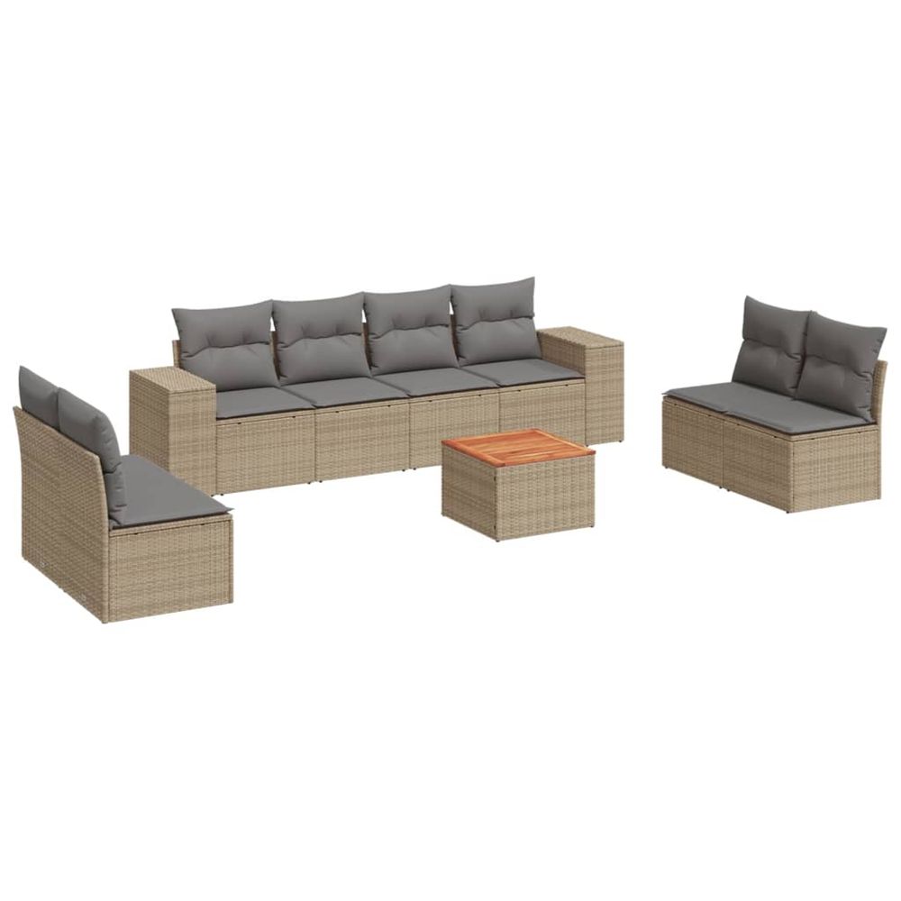 Salon de jardin avec coussins 9 pcs beige résine tressée