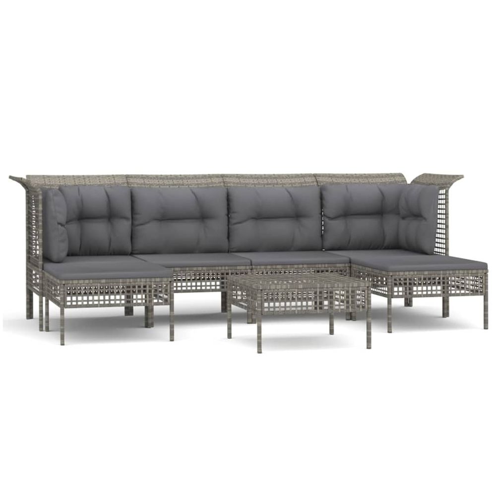 Salon de jardin 7 pcs avec coussins gris résine tressée
