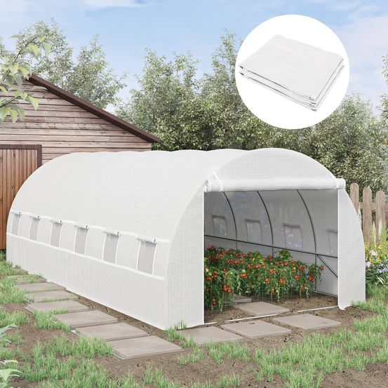 Bâche rechange serre tunnel 18m² pe blanc anti-uv 12 fenêtres 600x300x200cm - comfortxl outdoor living
