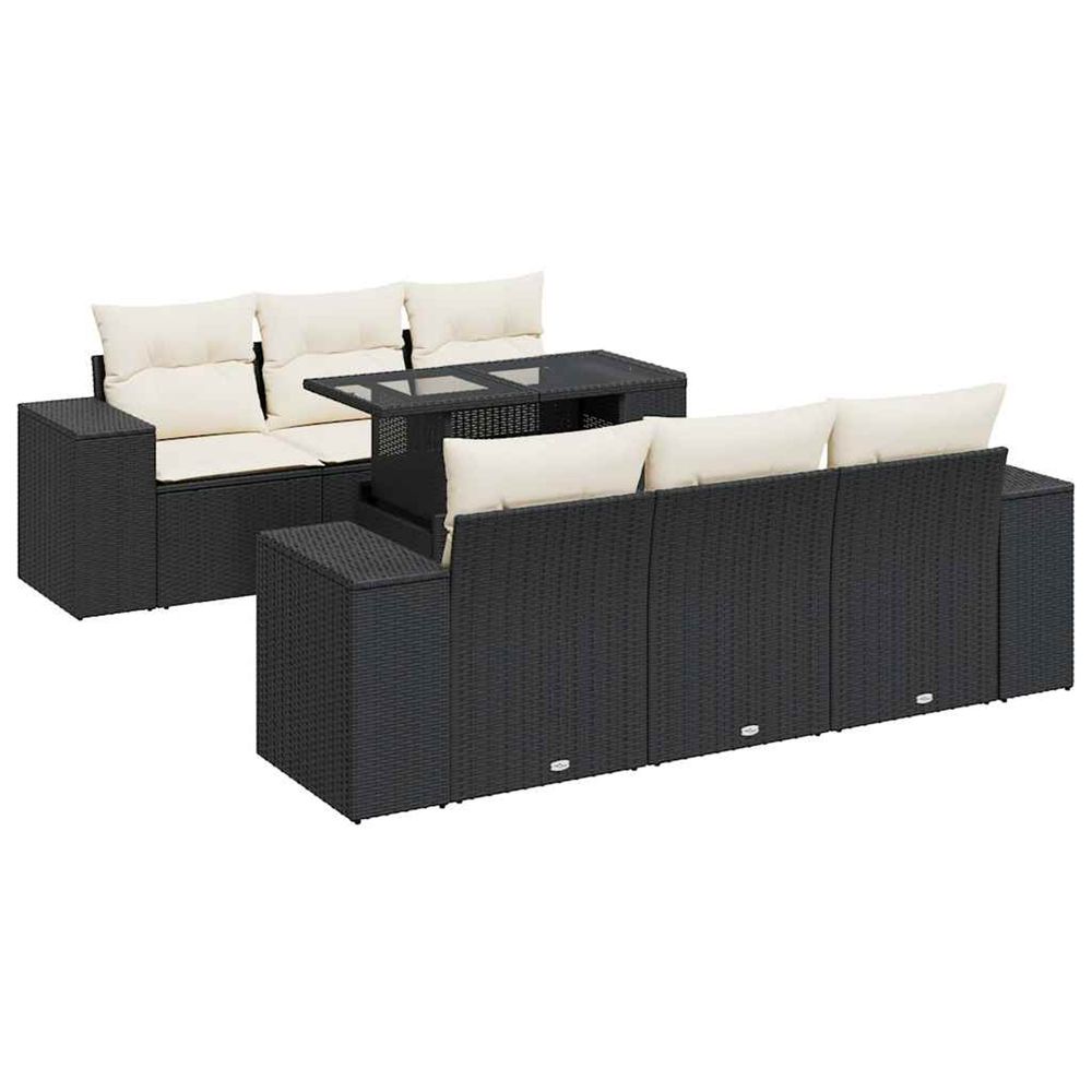 Salon de jardin 7 pcs avec coussins noir résine tressée