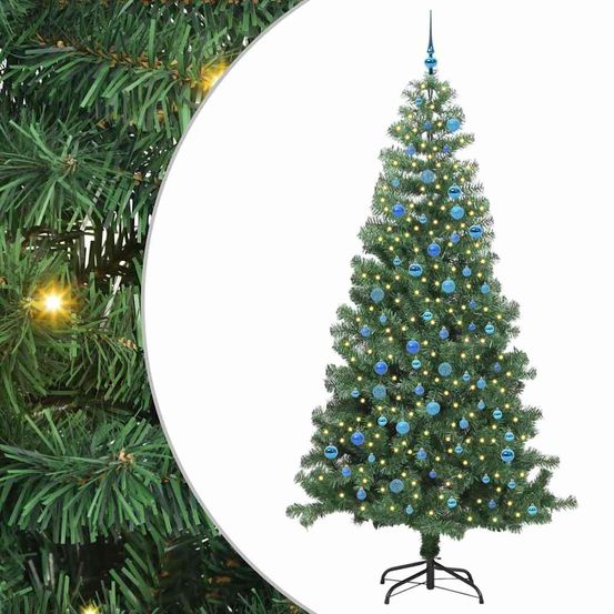 Kit sapin de noël artificiel 240 cm prêt à l'emploi, avec lumières led intégrées et 120 boules