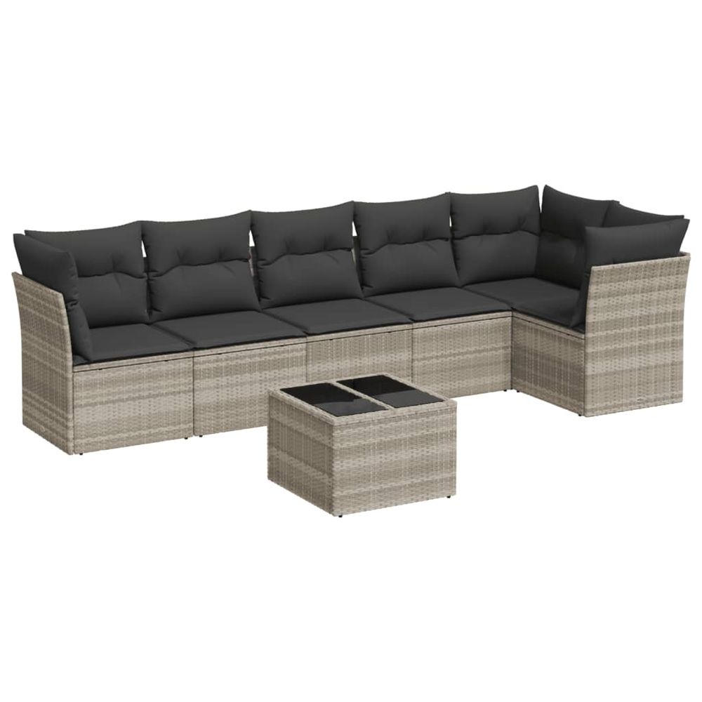 Salon de jardin avec coussins 7 pcs gris clair résine tressée