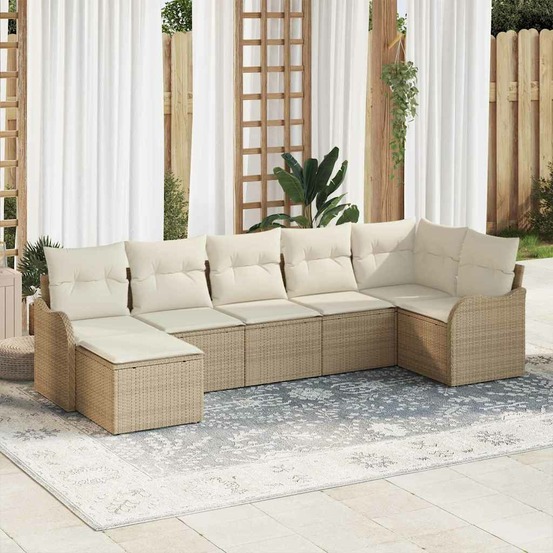 Ensemble de canapé de jardin 7 pcs beige et blanc poly rotin