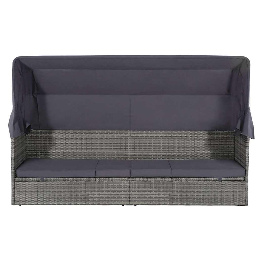 Lit de jardin avec auvent gris 205x62 cm résine tressée