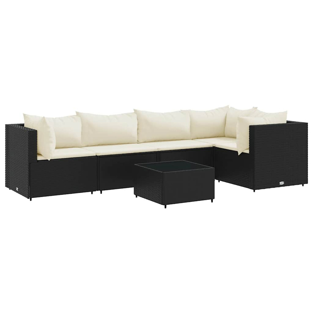 Salon de jardin 6 pcs avec coussins noir résine tressée