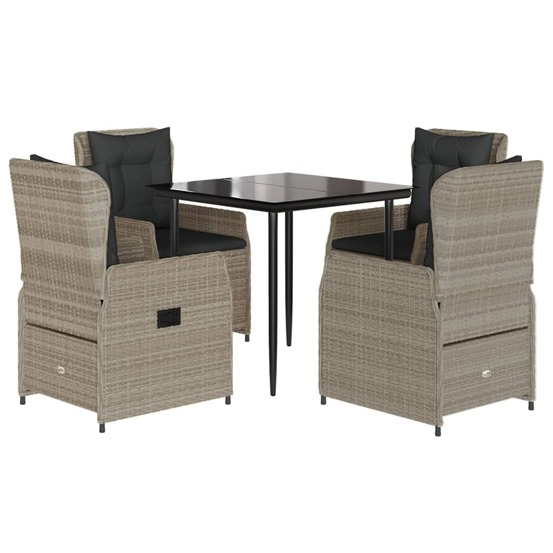 Ensemble à manger de jardin et coussins 5 pcs gris clair rotin