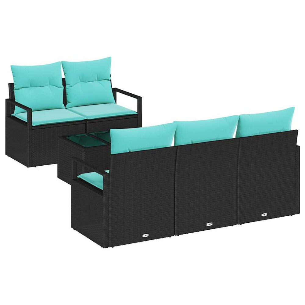 Ensemble de canapés 6 pcs noir et turquoise polyrotin