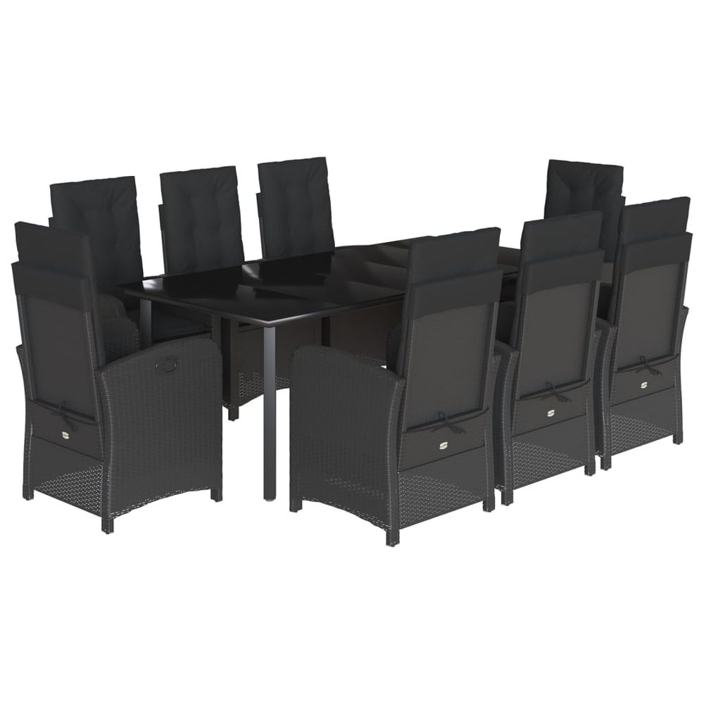 Ensemble à manger de jardin 9pcs coussins noir résine tressée