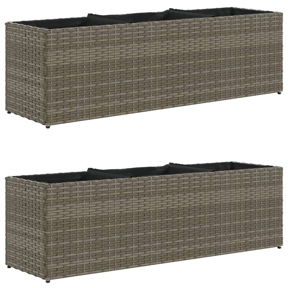 Jardinières avec 3 pots 2 pcs gris 105x30x32 cm résine tressée