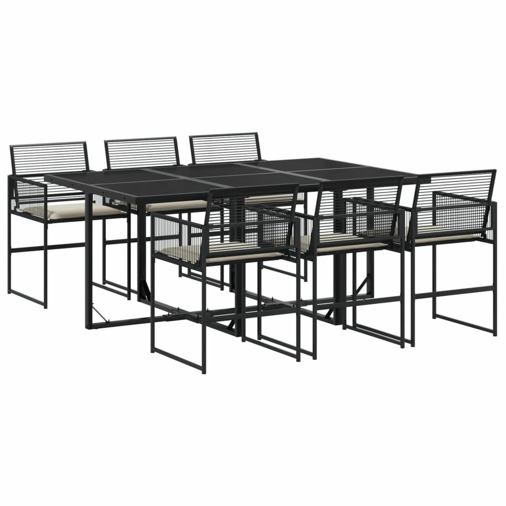 Ensemble à manger de jardin coussins 7 pcs noir résine tressée