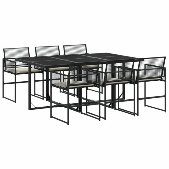 Ensemble à manger de jardin coussins 7 pcs noir résine tressée