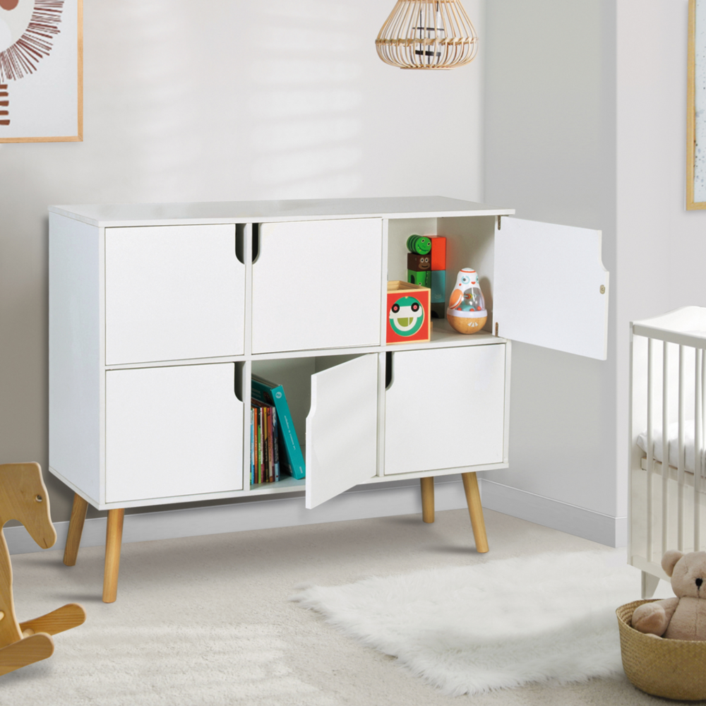Meuble de rangement cube enfant emmie avec 6 cases en bois blanc