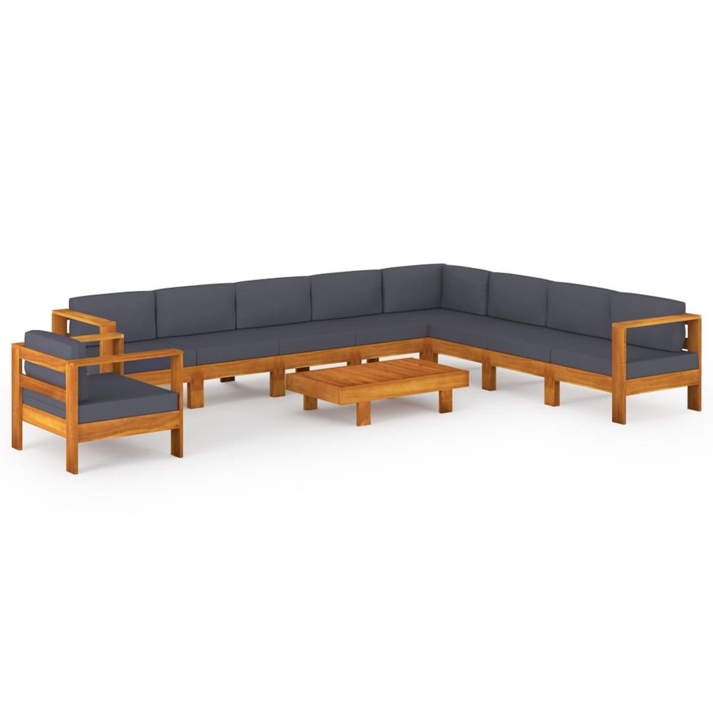 Salon de jardin 10 pcs avec coussins gris foncé bois d'acacia