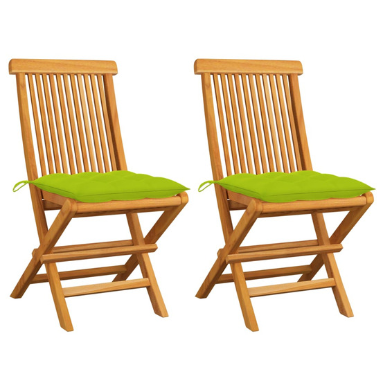 Chaises de jardin avec coussins vert vif lot de 2 bois de teck