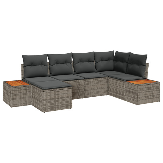 Ensemble de canapé de jardin 6 pièces avec coussins gris poly rattan acacia