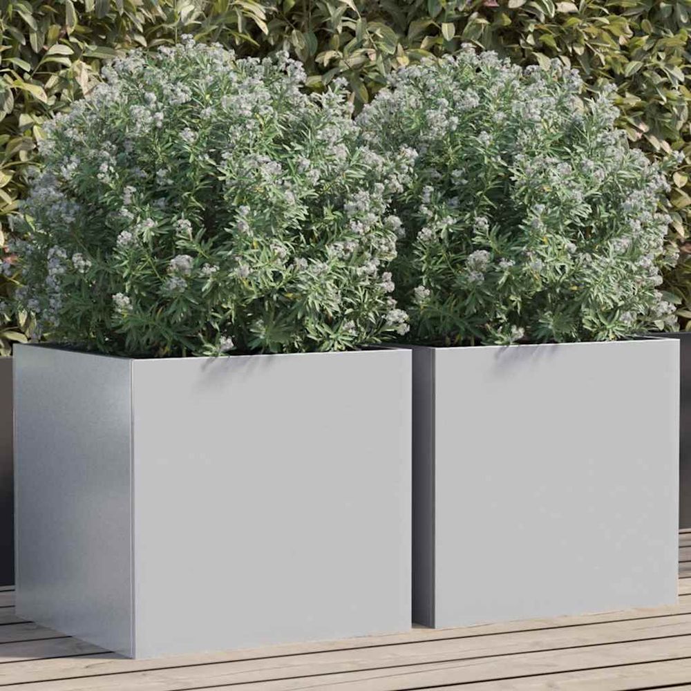 Lot de 2 bacs à fleurs acier galvanisé anti-rouille argenté 42x40x39 cm