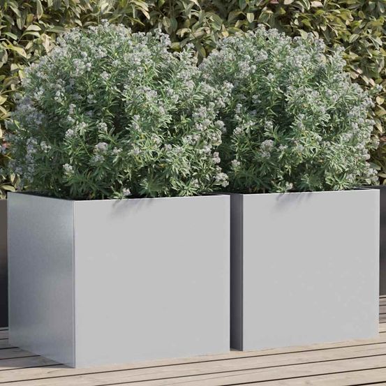 Lot de 2 bacs à fleurs acier galvanisé anti-rouille argenté 42x40x39 cm