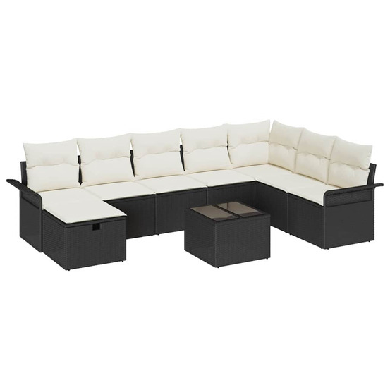 Ensemble de canapé de jardin avec coussin 9 pcs noir poly rotin