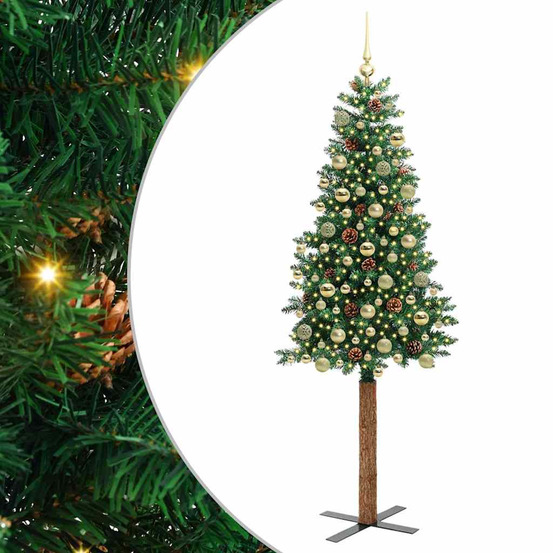 Sapin de noël mince vert 180 cm pvc et bois de pin massif