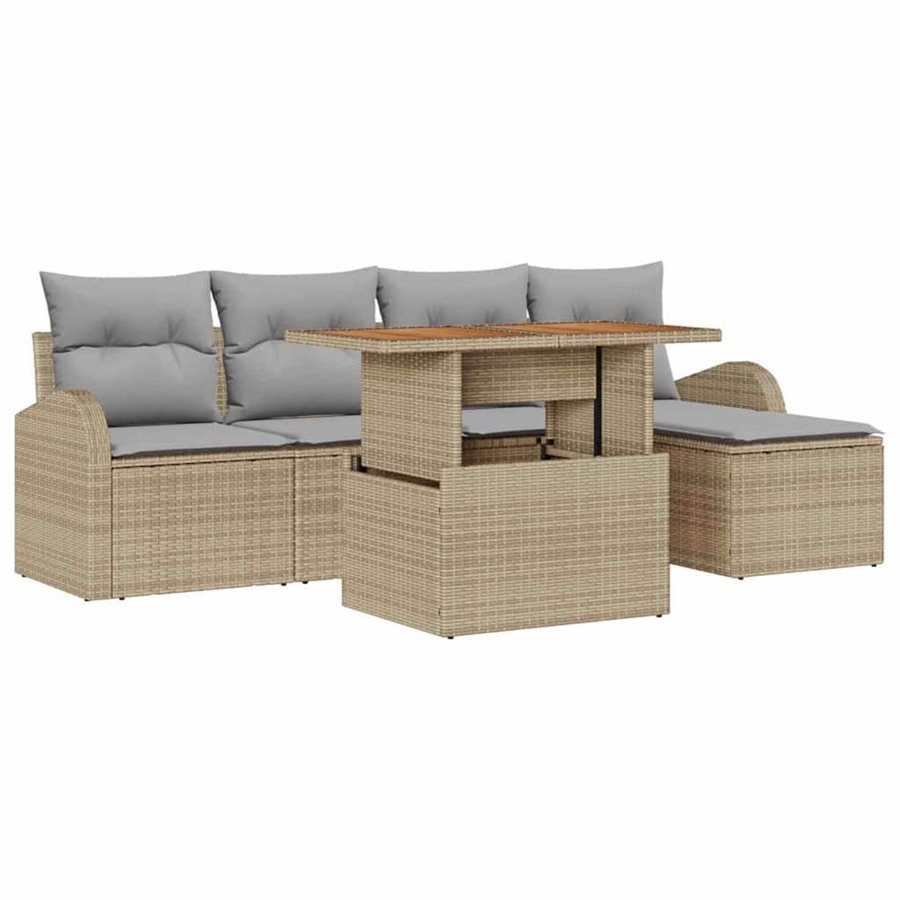 Ensemble de canapé de jardin 6 pc beige poly rotin