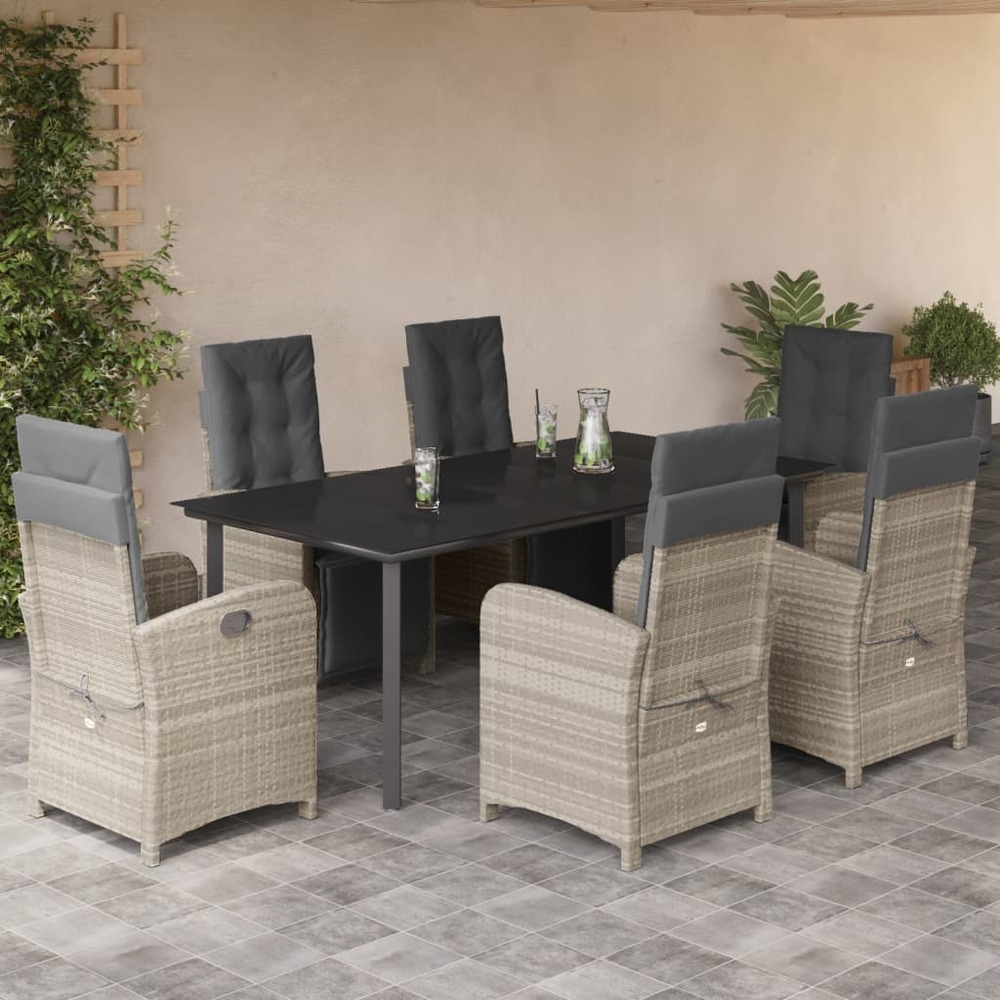 Ensemble à manger de jardin et coussins 7 pcs gris clair rotin