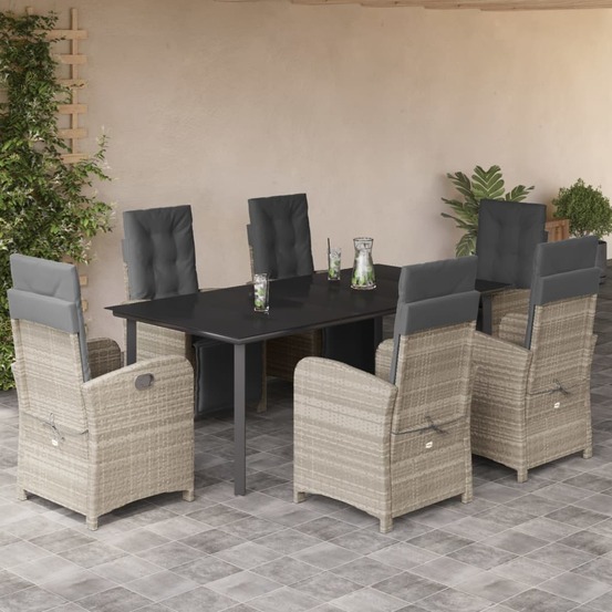 Ensemble à manger de jardin et coussins 7 pcs gris clair rotin