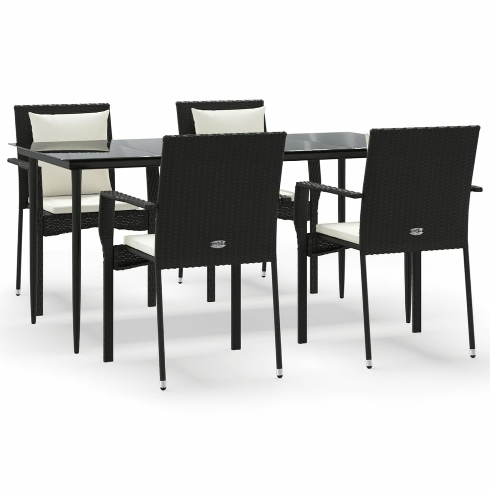 Ensemble à manger de jardin coussins 5pcs noir résine tressée