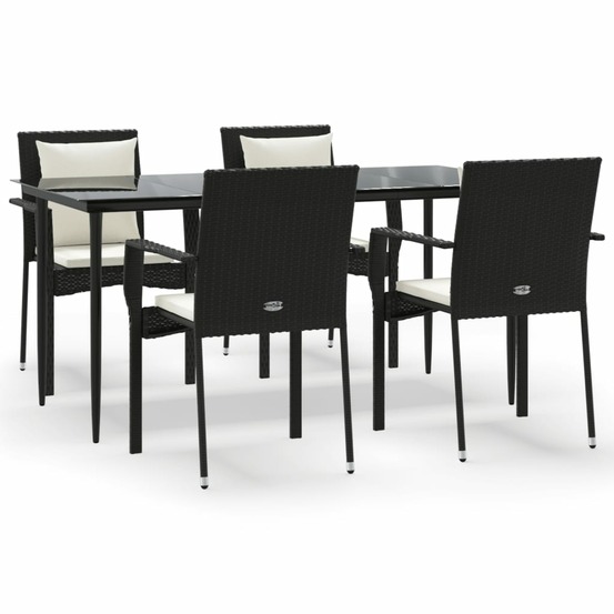 Ensemble à manger de jardin coussins 5pcs noir résine tressée