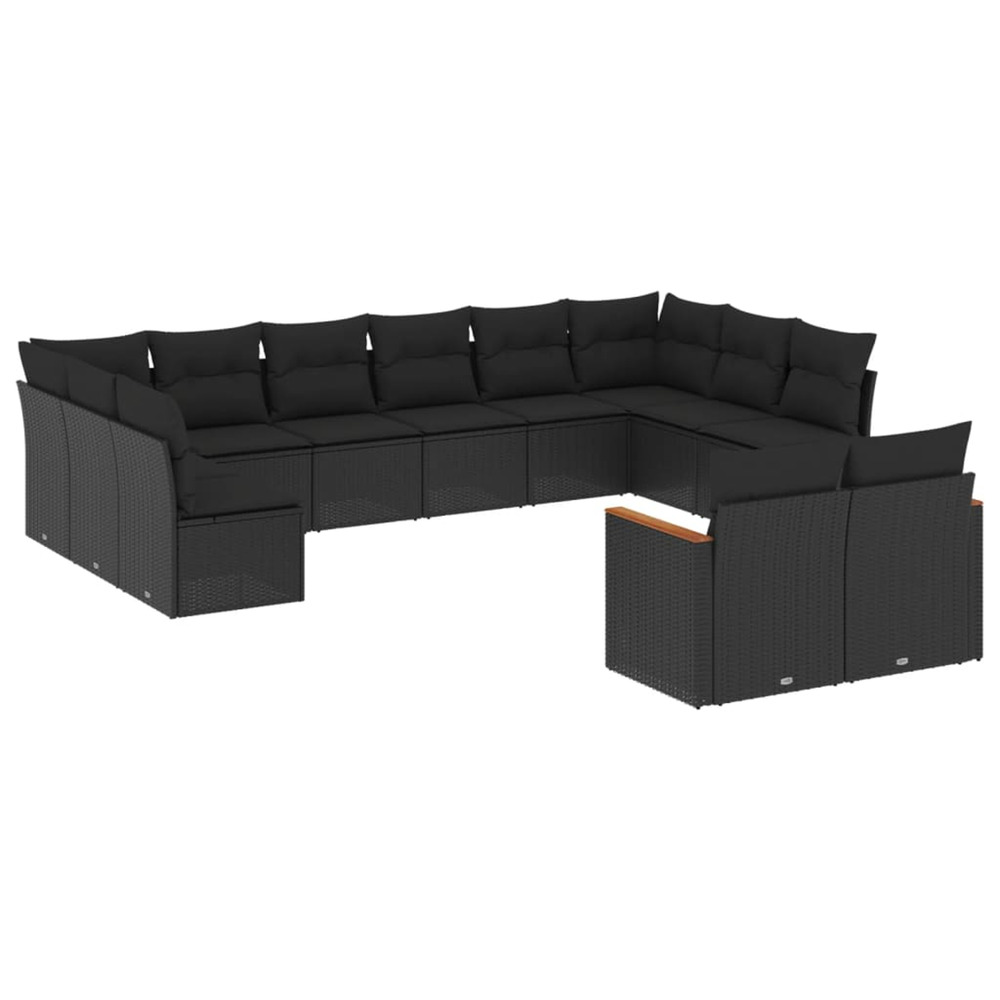 Salon de jardin 12 pcs avec coussins noir résine tressée