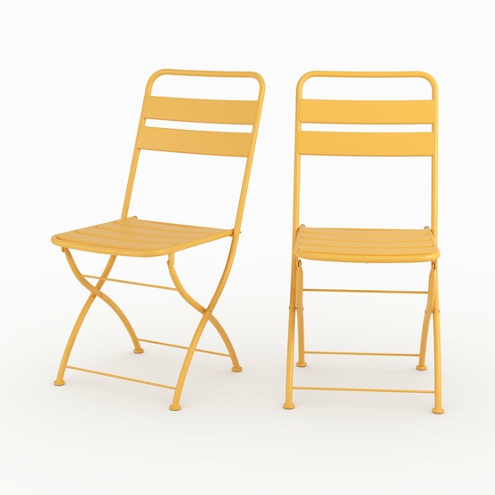 Yumi-lot de 2 chaises de jardin en métal jaune beurre, pliantes