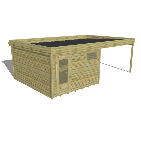 Abri de jardin bois pin traité autoclave 27mm - 6,94x4,34m / 30m2 - bac acier - plancher bois