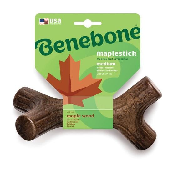 Benebone jouet bâton a mâcher pour chien adulte, taille m, saveur bacon et bois d'érable , durable et résistant