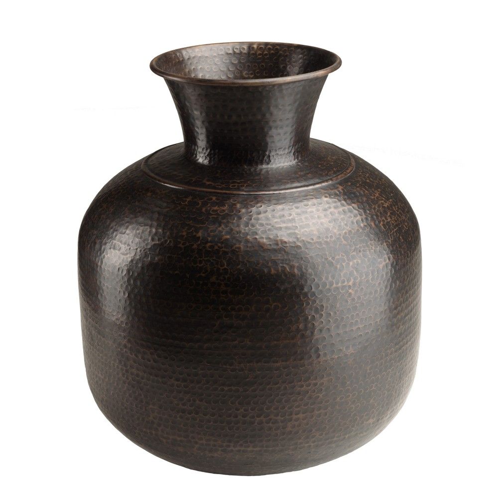 Vase alu couleur cuivre noir antique effet martelé h70cm