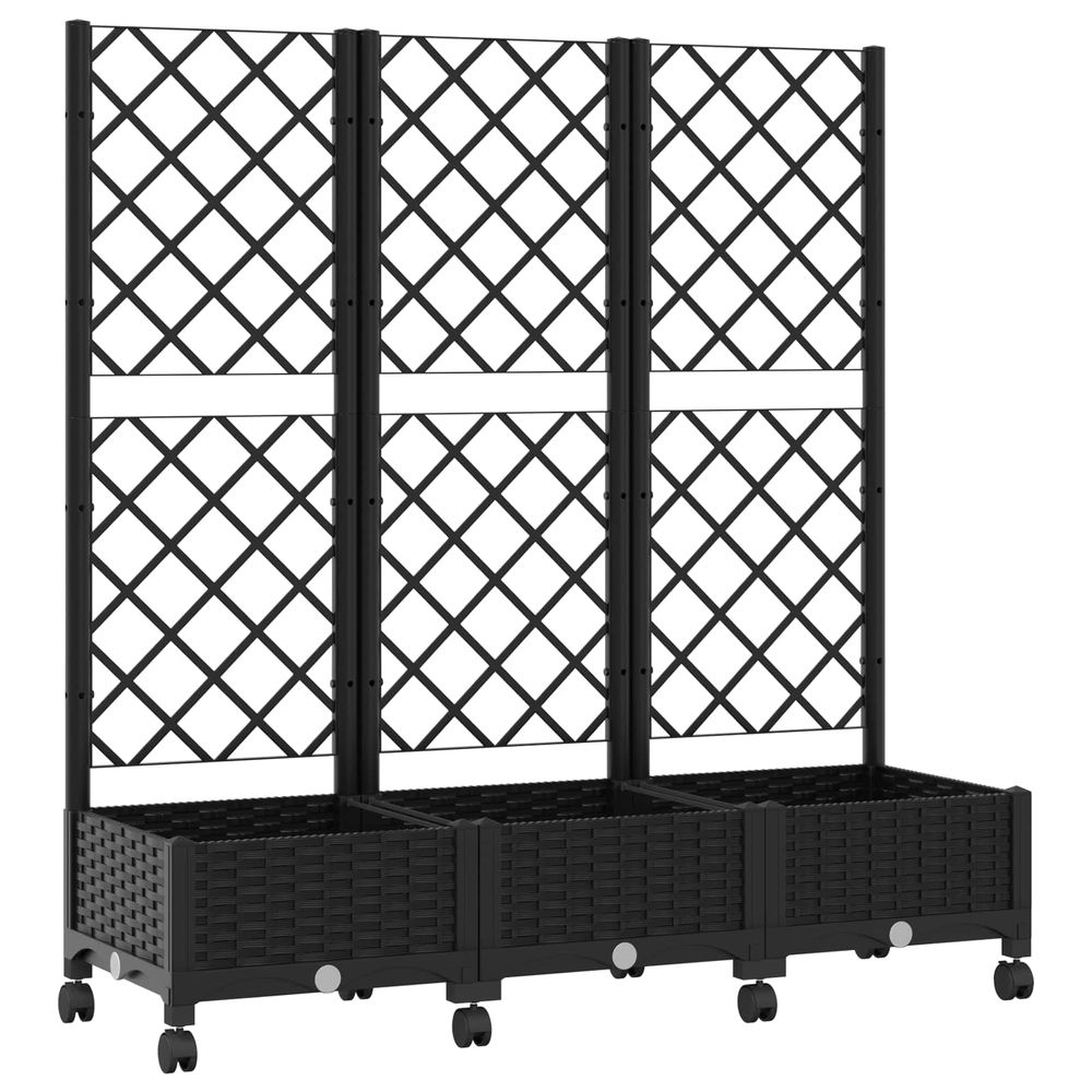 Bac de jardin avec treillis et roues noir 120 x 40 x 131,5 cm