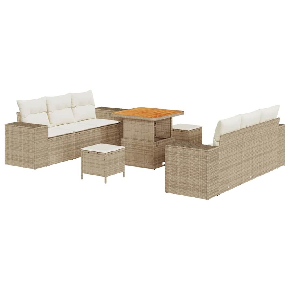 Ensemble de canapé de jardin beige et crème poly rattan