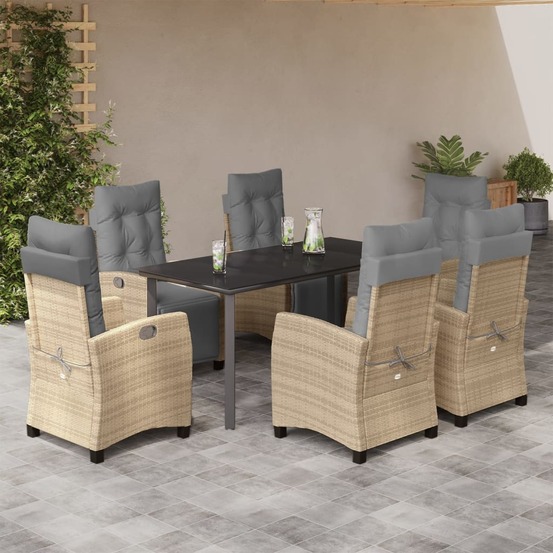Ensemble à manger de jardin coussins 7 pcs mélange beige rotin