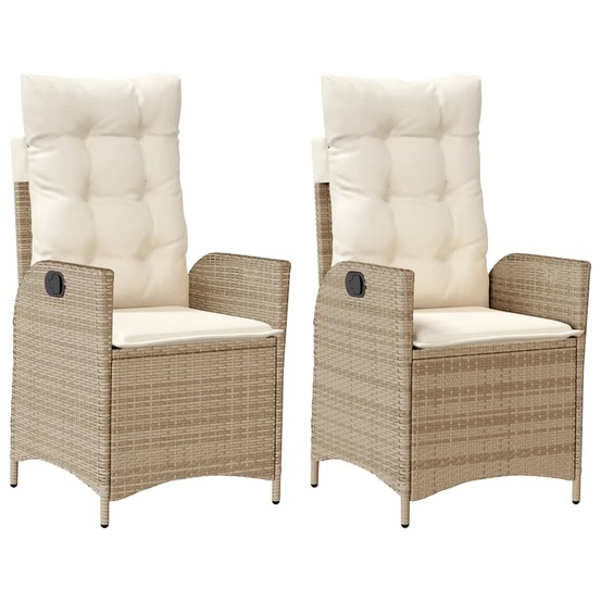 Chaises inclinables de jardin lot de 2 et coussins beige rotin