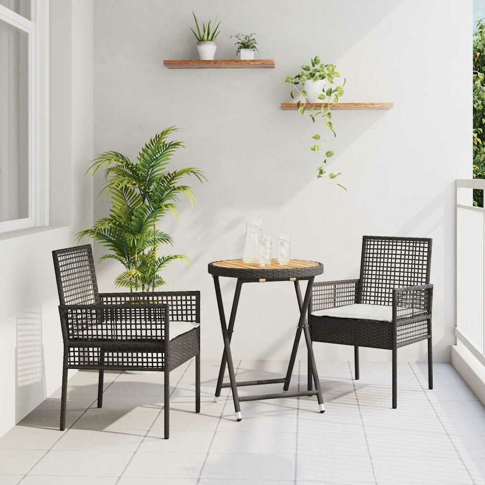Ensemble bistro de jardin 3 pcs noir polyrotin