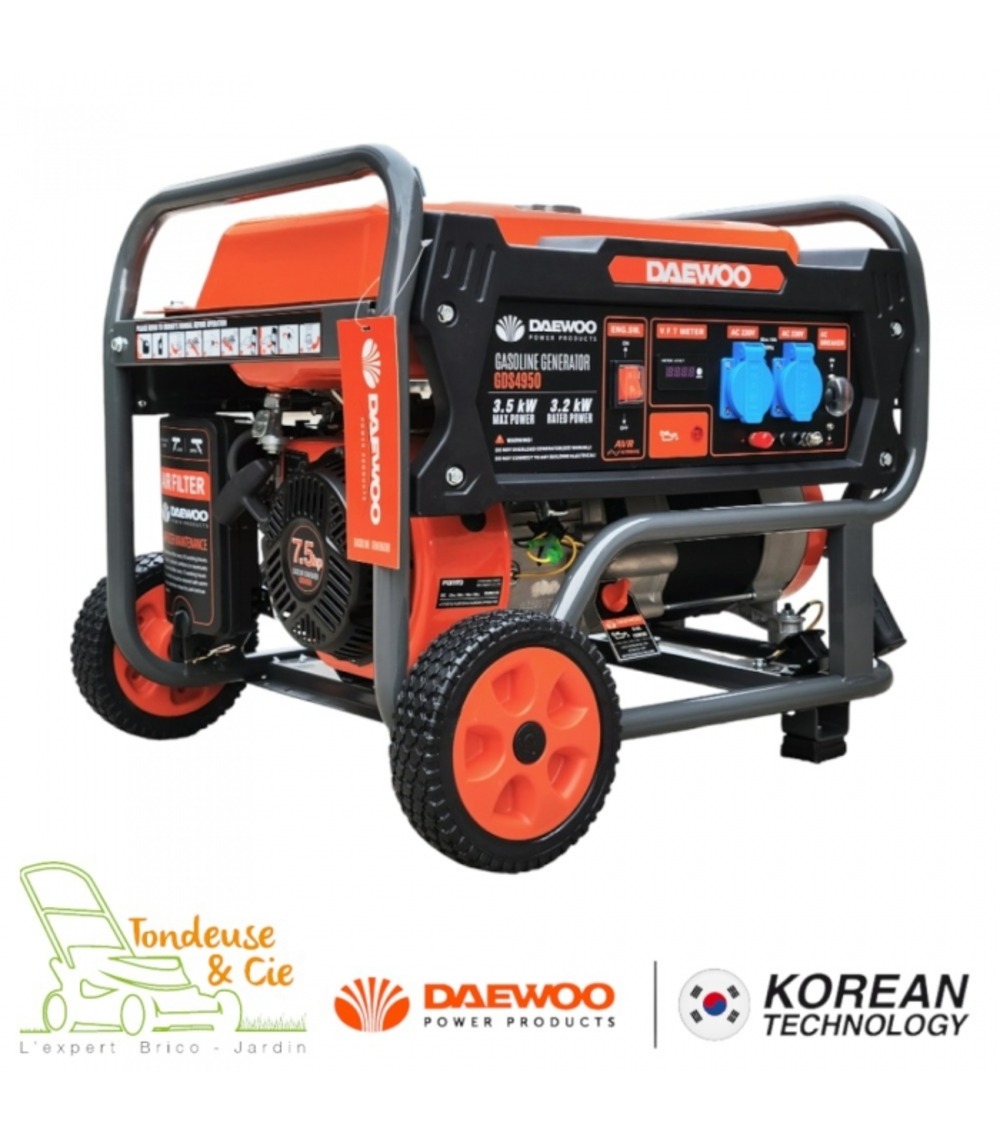 Groupe électrogène à essence 3500w, 230v, régulateur avr - daewoo gds4950e