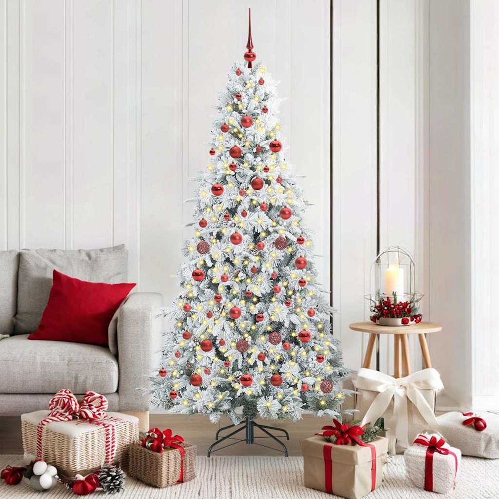 Sapin artificiel 180 cm touffu et décoré, avec lumières led, 120 boules et cimier inclus