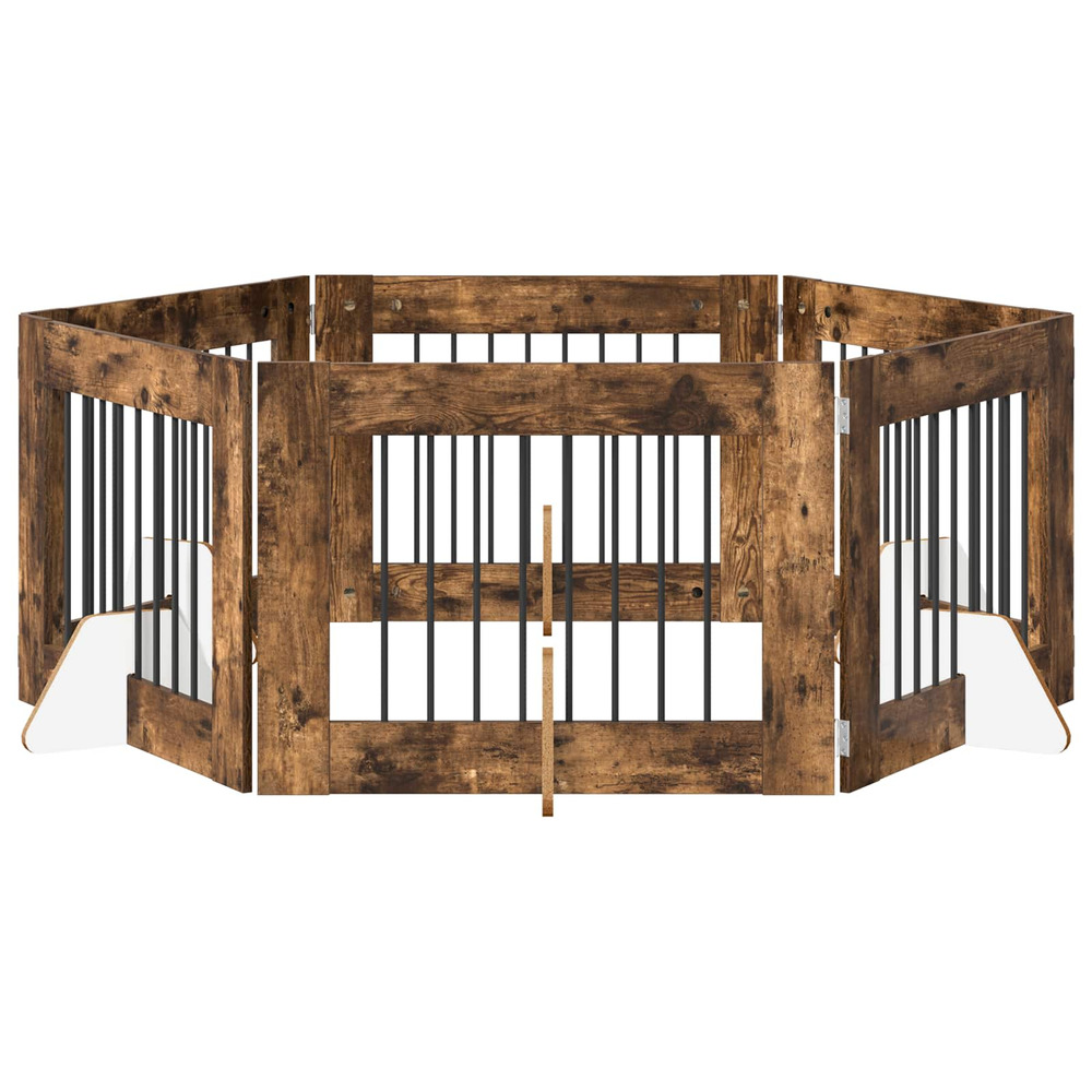 Portillon pour chien avec supports 6 pcs chêne fumé 80 x 60 cm