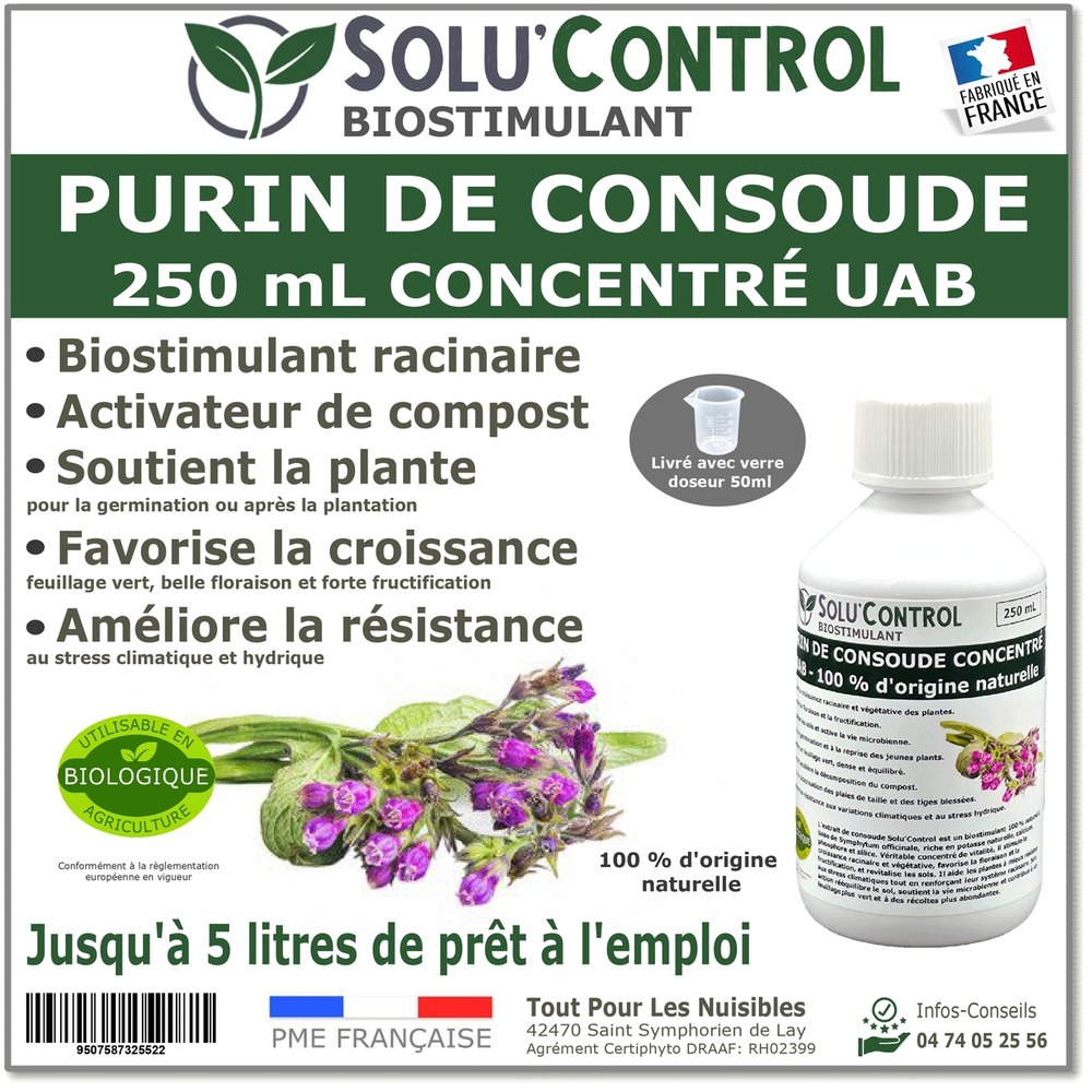 Purin de consoude solucontrol 250ml concentre uab biostimulant racinaire favorise la croissance et la floraison